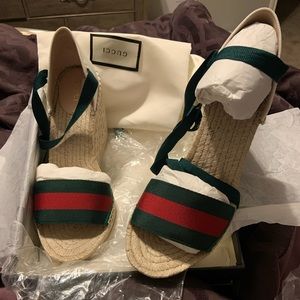 Gucci Espadrilles Wedge Sandals - Green Size 40 1/2 Never worn